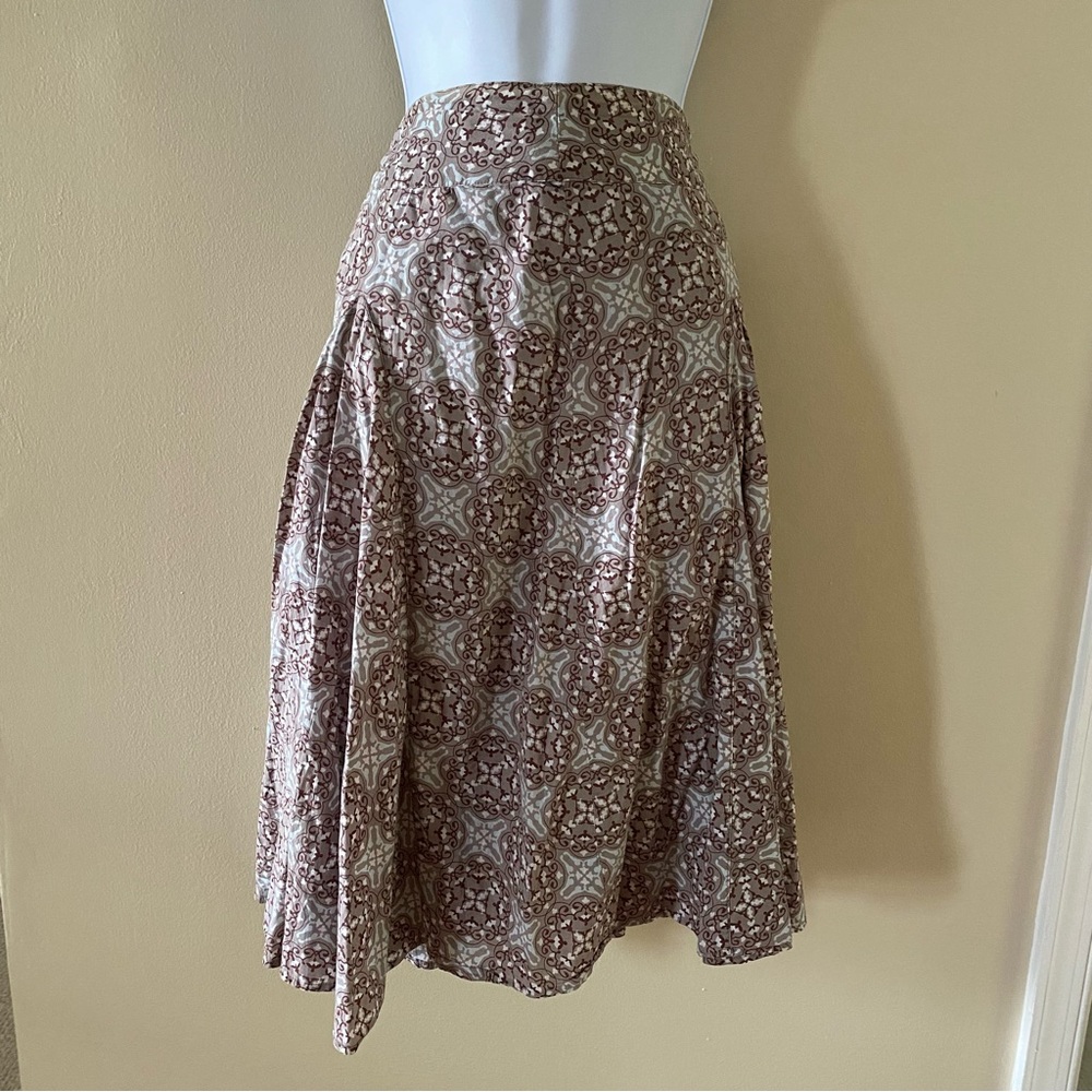 Vintage Women's a.n.a. Size 16 100% Cotton Skirt Full Brown White Blue Side Zip